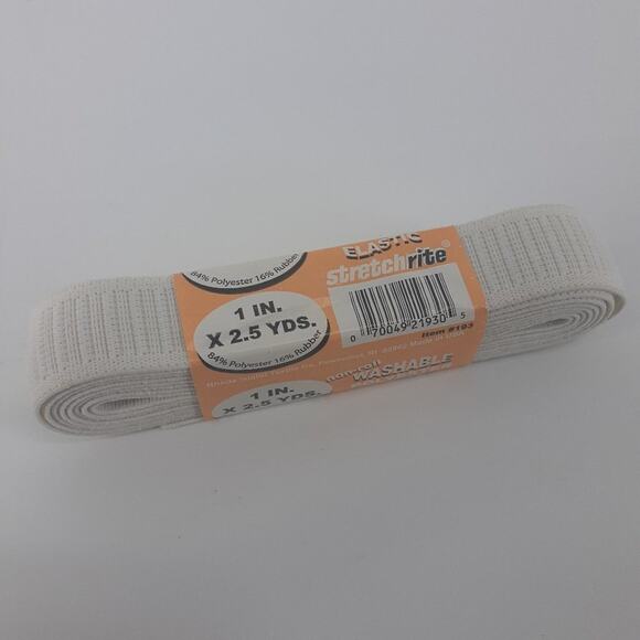 Stretchrite Non-roll Washable Polyester Elastic 1 in. x 2.5 Yds White wide - Picture 3 of 10
